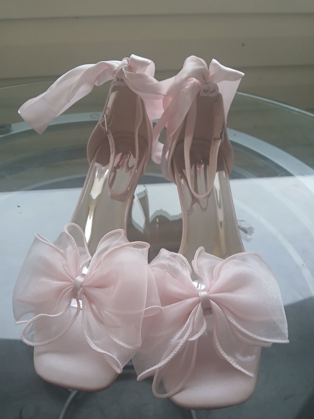 & Other Stories Pale Pink Bow Ankle-Tie Heels